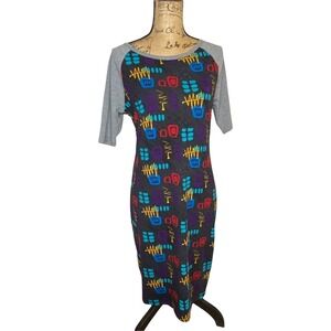 Women's Lularoe Julia Dress Size Medium‎ Multi Color Knee Length Stretch (1017)